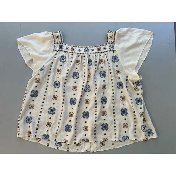 Torrid Embroidered Linen Rayon Boho Square Neck Short Sleeve Top - Size 4 4XL - Picture 5 of 5